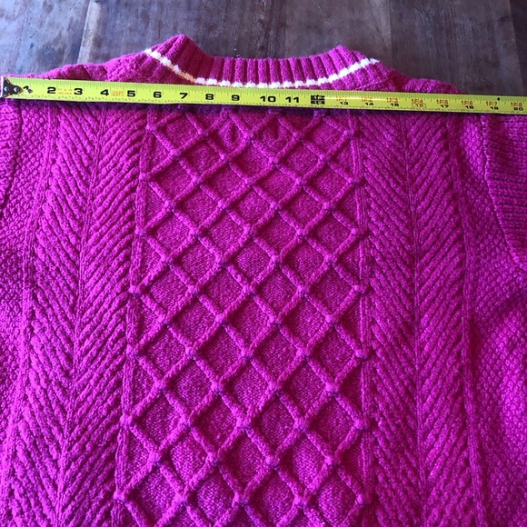 Anthropologie Maeve Sweater The Tillie V-Neck Cable Knit Pullover in Berry Pink - Picture 12 of 14
